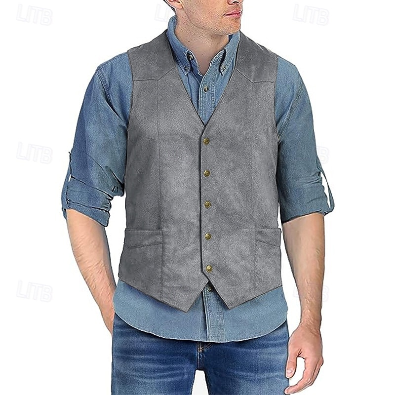 Retro Vintage Vest Waistcoat West Cowboy Solid Color V Neck Fancy Dress Men's Bachelorette Party Adults' Vest 2026 - $34.99 –P6