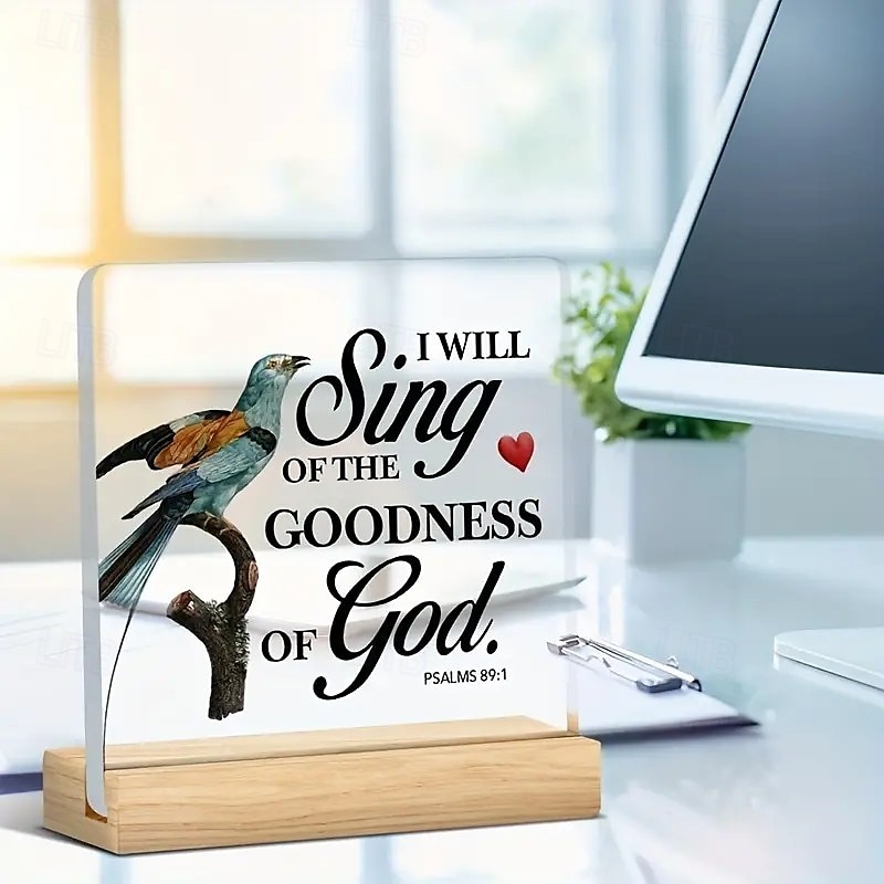 Acrylic Plaque with Wooden Base, Christian Inspirational Gift, Kindness Desk Decoration Featuring Scripture Quotes with Bird Design, Perfect for Home or Office Décor 2025 - $9.99 –P1