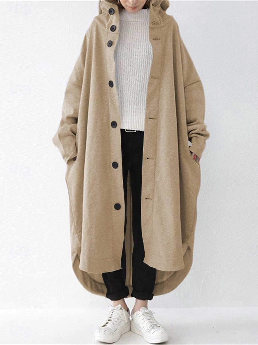 Veste à capuche Femme Extérieur Plein Air Usage quotidien mode Décontractées Avec poches Maxi Manteau Noir Rouge Abricot Automne Hiver Boutonnage Simple Sweat à capuche Standard S M L XL 2XL de 2025 ? $41.99 –P6
