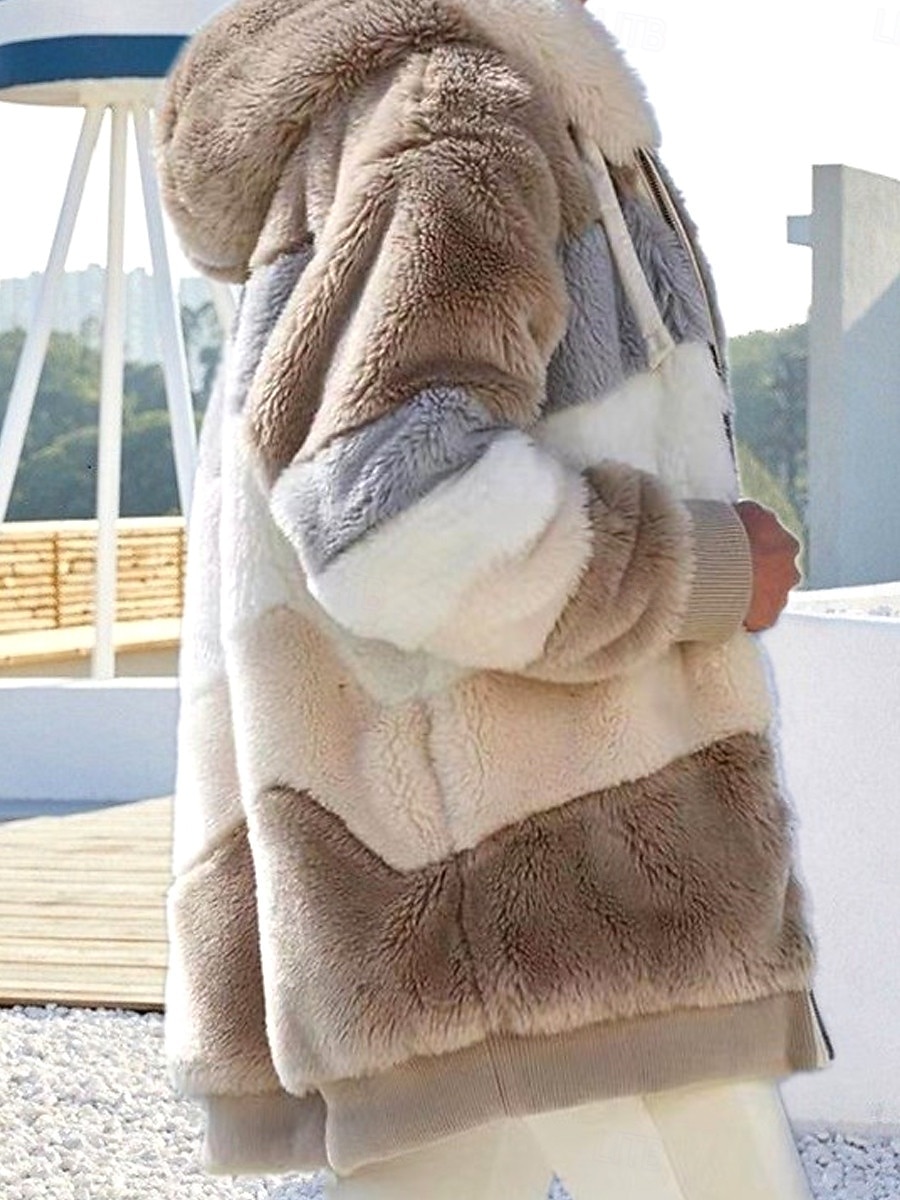 Жен. Флисовая жилетка Пальто тедди Куртка с капюшоном Сохраняет тепло Дышащий Молния Карман На флисе На каждый день Полоса Отпуск Для улицы На каждый день На выход Молния Обычная Толстовка с капюшоном 2026 - $14.99 –P6