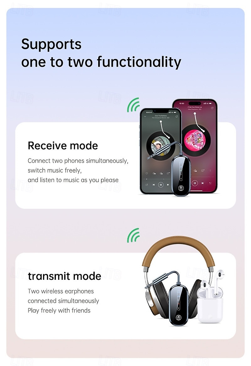 New Bluetooth 5.4 receiving transmitter car AUX two-in-one aircraft TV dedicated wireless transmitter one for two 2025 - $33.99 –P4