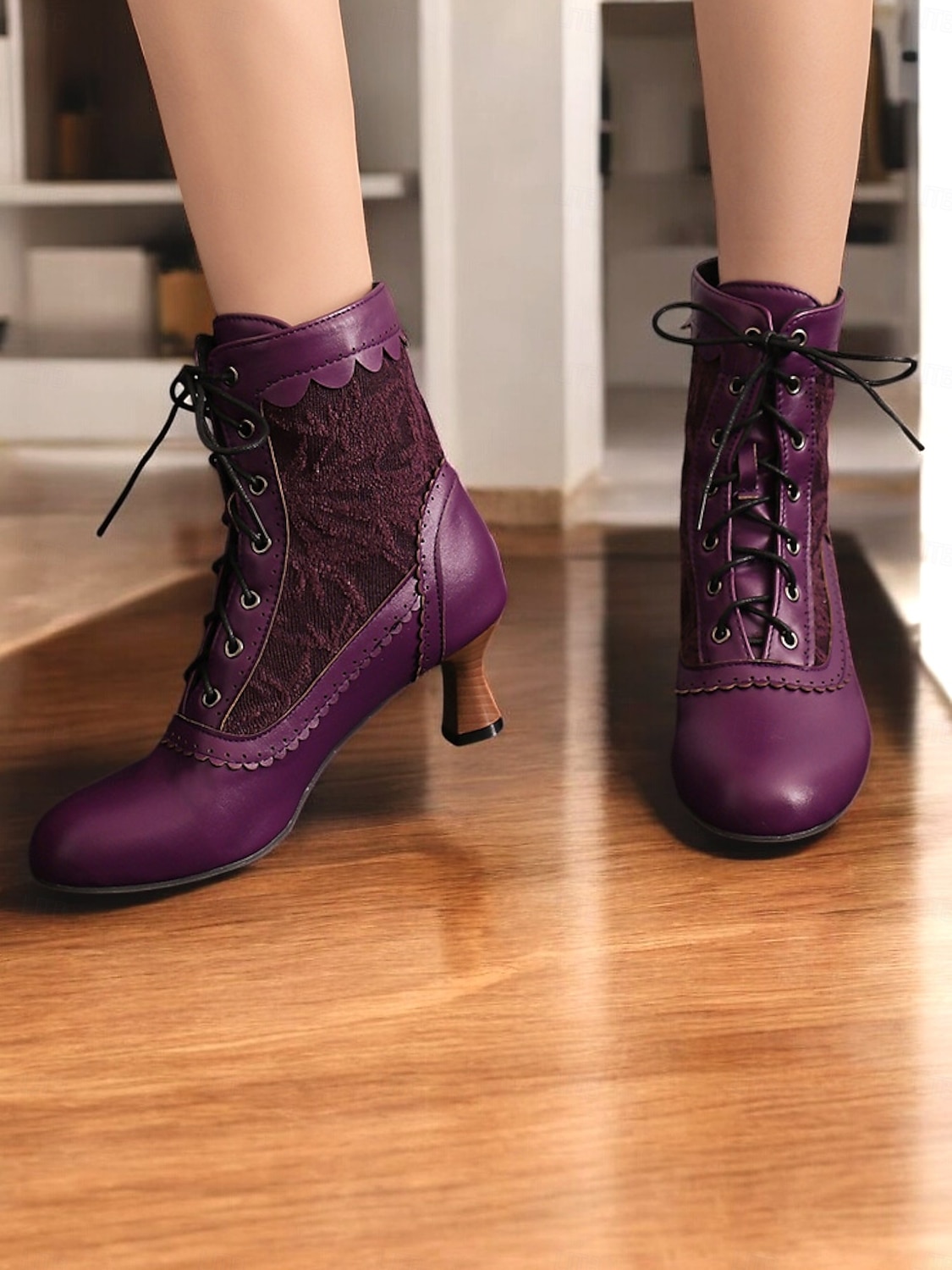 Women's Brown Lace-Up Victorian Ankle Boots with Lace Design and Kitten Heel – Vintage Style for Cosplay or Everyday Wear 2025 - $59.99 –P1