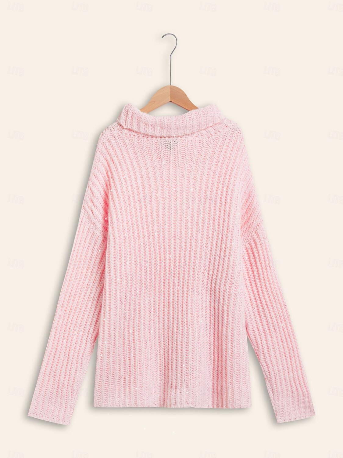 Dame Genser Rullekrage Riflet Strikke Ull Polyester Nylon Paljetter Drop Shoulder Vinter Fritid / hverdag Strikketøy Daglig Fritid Langermet Helfarge Rosa S M L 2025 - $72.99 –P11
