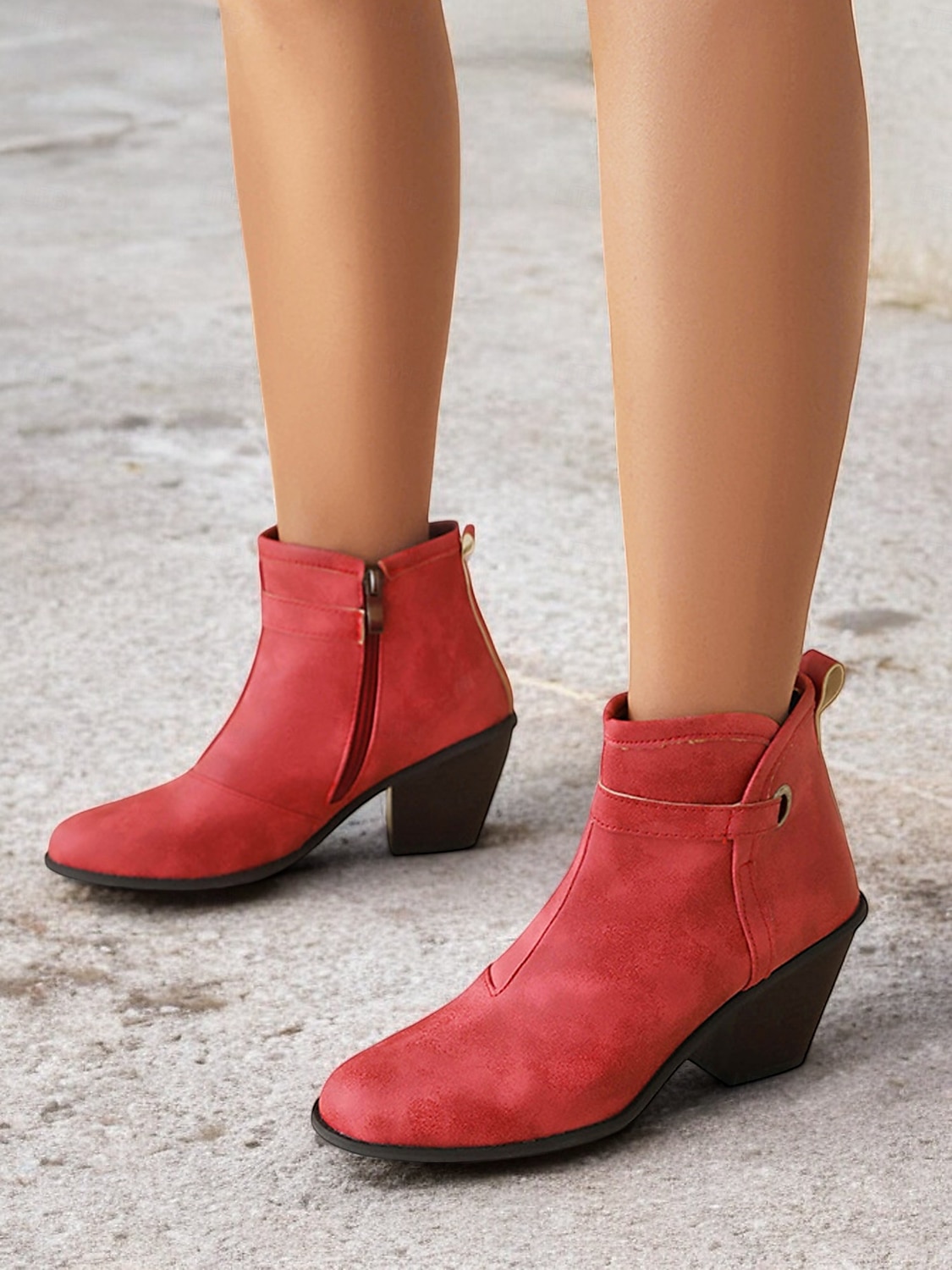 Botines estilo western vintage para mujer con tacones gruesos en bloque: botines de piel sintética con cremallera lateral para uso informal y al aire libre 2025 - $59.99 –P3