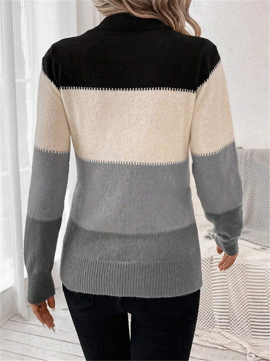 Femme Pull Chandail Pull Décontractées Flexible Rayé A côtes Col Ras du Cou Tricoté manche longue Hauts réguliers Tricoter Extérieur du quotidien Fin de semaine Chameau Abricot Automne Hiver de 2025 ? $41.99 –P9