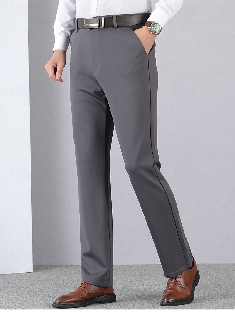 pantaloni de rochie pentru bărbați, negru, gri, groși, lungi, culoare uni, elasticitate ridicată, potrivire standard caldă 2024 2025 - $33.99 –P2