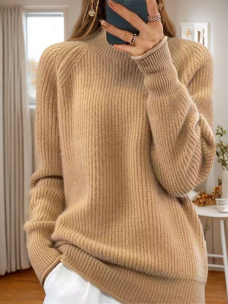 Damenpullover Pullover Rollkragenpullover Strickpullover Raglanärmel Frühling Herbst Zuhause Alltag Urlaub Alltag weich Langarm einfarbig gelb rosa 2025 - $51.99 –P6