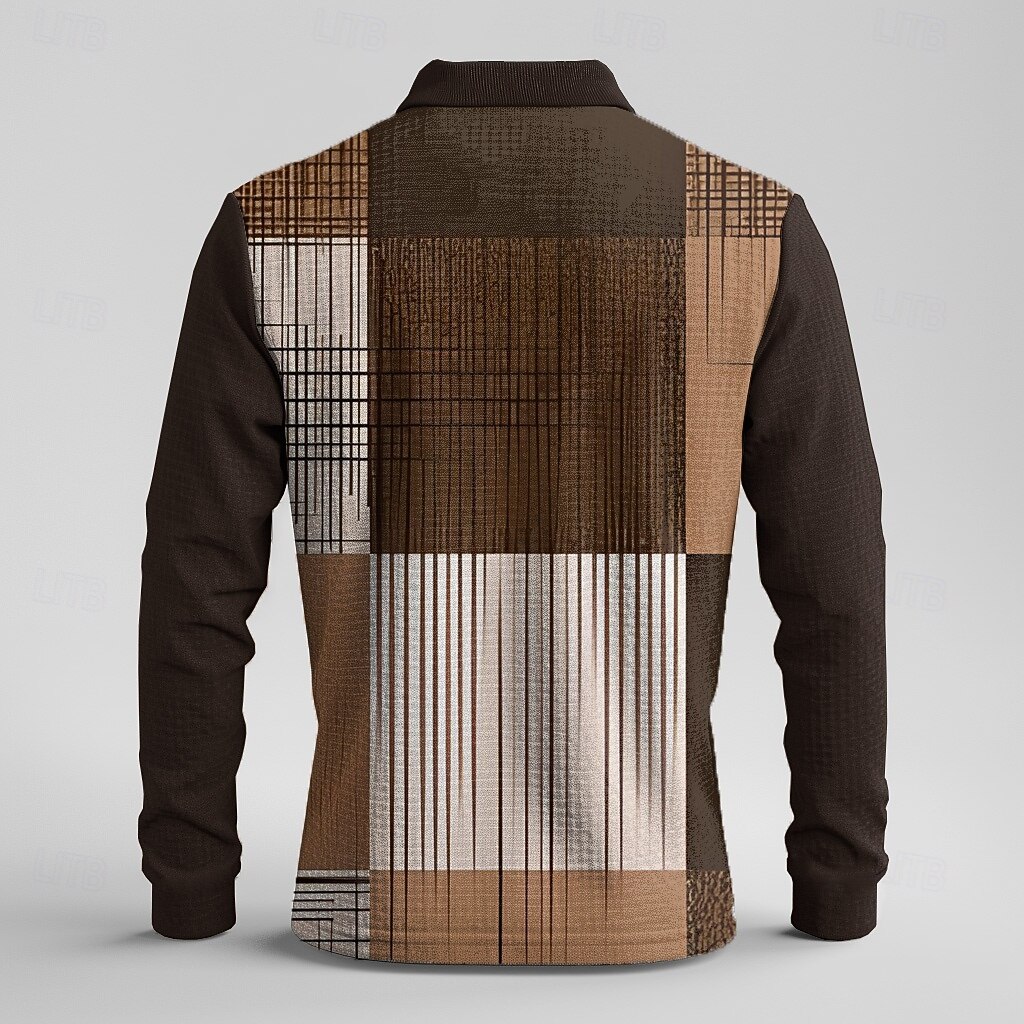 Voor heren Ruitjes Wafel Poloshirts Golfshirt Lange mouw Poloshirt Overhemden met kraag Vintage Casual Vakantiekleding Formele kleding Festivalkleding Knop 3D-afdrukken Lente Herfst Winter Bruin 2026 - $25.99 –P2