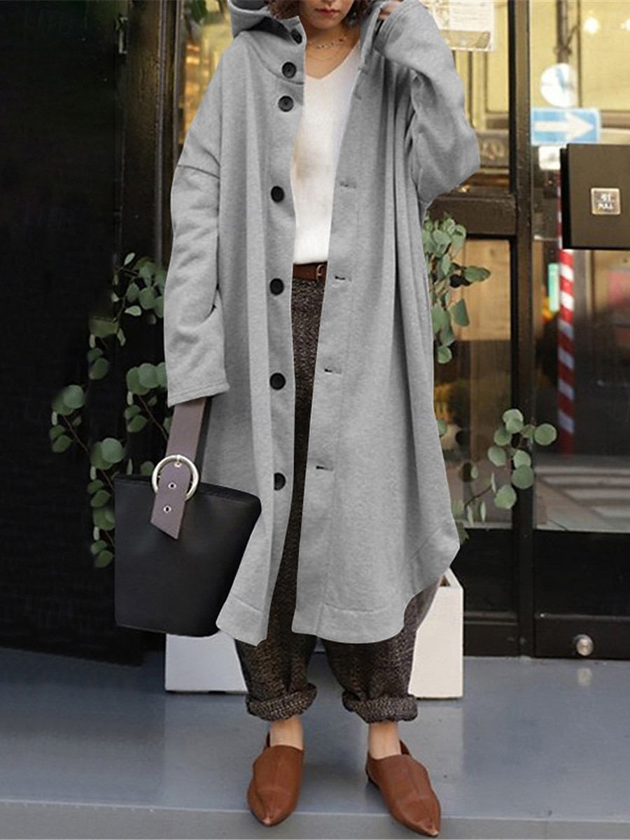 Veste à capuche Femme Extérieur Plein Air Usage quotidien mode Décontractées Avec poches Maxi Manteau Noir Rouge Abricot Automne Hiver Boutonnage Simple Sweat à capuche Standard S M L XL 2XL de 2025 ? $41.99 –P1