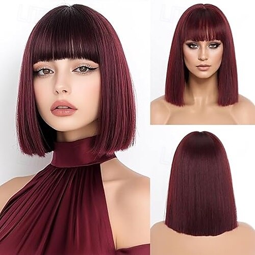 rövid bob paróka frufruval rövid, egyenes bob parókák nőknek természetes megjelenésű cosplay napi parti paróka 2025 - $18.99 –P2