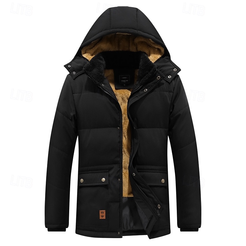 Homme Manteau d'hiver Parka Poche Polyester Doublure Polaire Vacances Usage quotidien Rendez-vous Normal Mode Décontractées Confortable Chaud Automne hiver Couleur unie / unie Noir Doudoune de 2025 ? $58.99 –P1