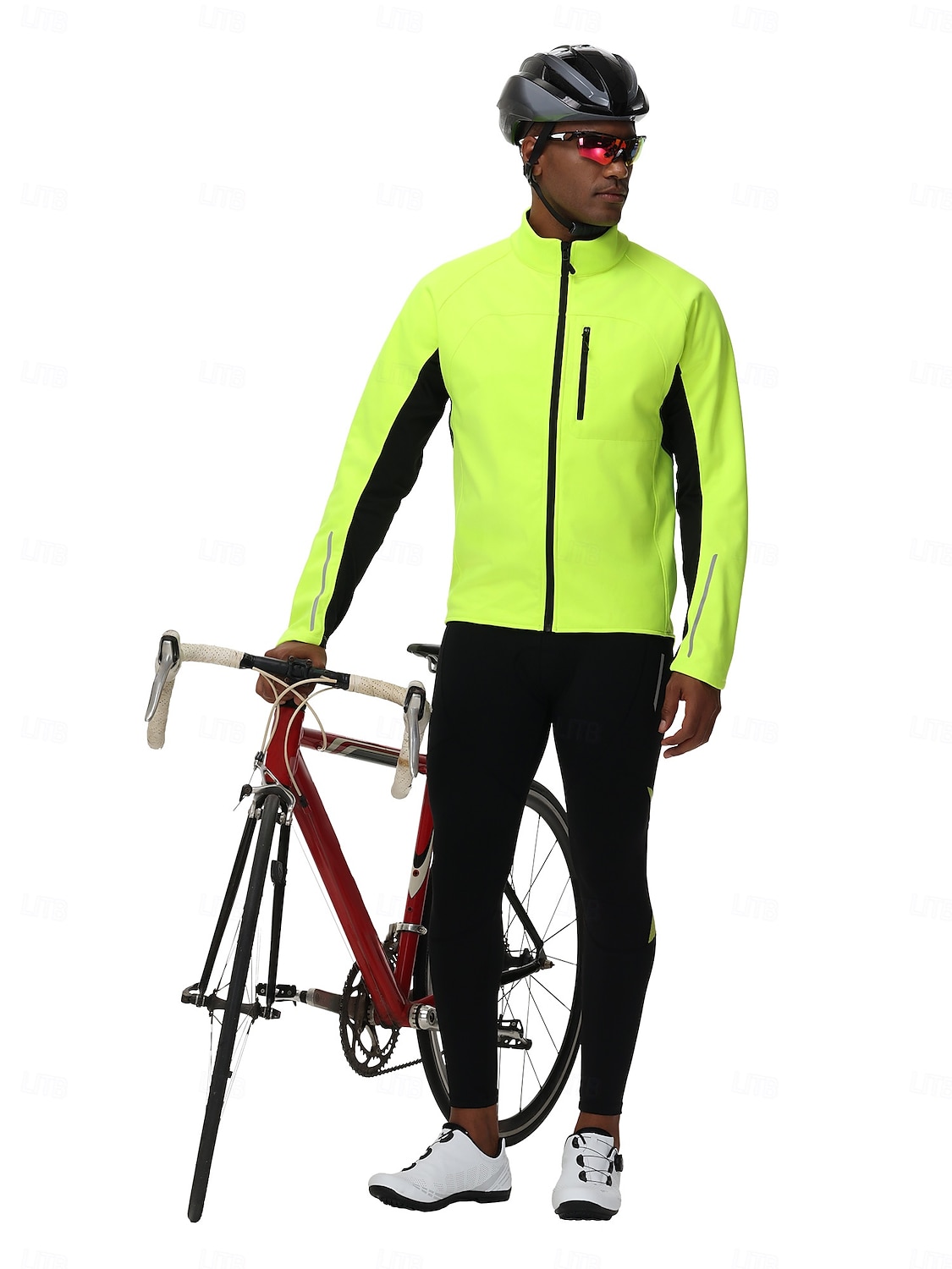 Herr Cykeljacka Vindtät jacka Fleece-jacka Vinter Håller värmen Fleecefoder Vindtät Mateial som andas Cykel Träningsoverall Vindjackor Svart Grön Cykelkläder 2025 - $61.99 –P6