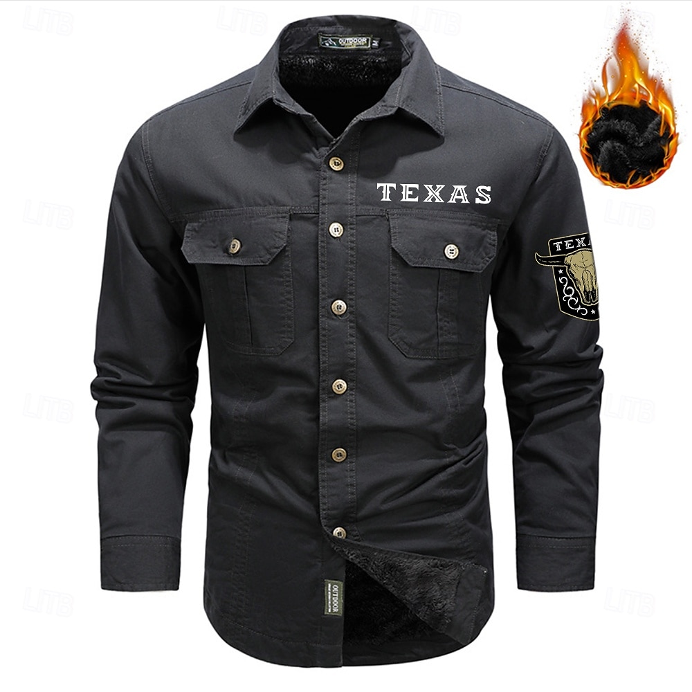 Herr Texas Arbetsskjortor Västerländsk skjorta Cargo skjorta Långärmad Ledigt Sport & Utomhus Utekväll Höst Vinter Nedvikt Mönster Svart Armégrön Kaki 2026 - $40.99 –P1