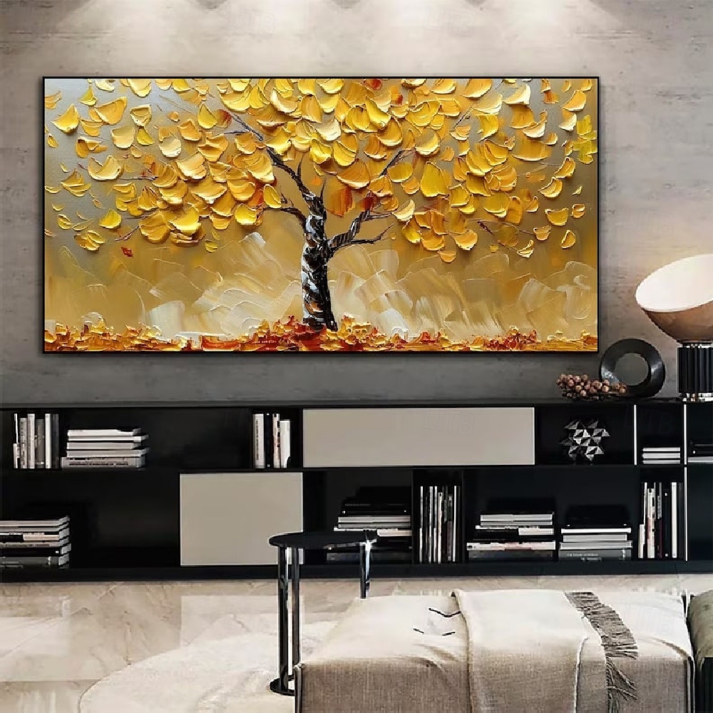 handgefertigte abstrakte goldene Baumgemälde auf Leinwand handgemalt reich strukturierte Acrylmalerei moderne Ölgemälde Wandkunst handgemaltes Kunstwerk Ölgemälde für Wohnzimmer Wanddekoration 2025 - $116.99 –P4