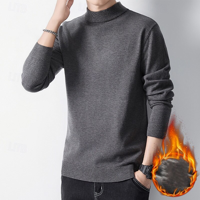 Men's Pullover Sweater Jumper Knit Sweater Ribbed Knit Regular Knitted Plain High Neck Fashion Casual Daily Wear Date Clothing Apparel Fall & Winter Camel Black M L XL 2025 - $15.49 –P5