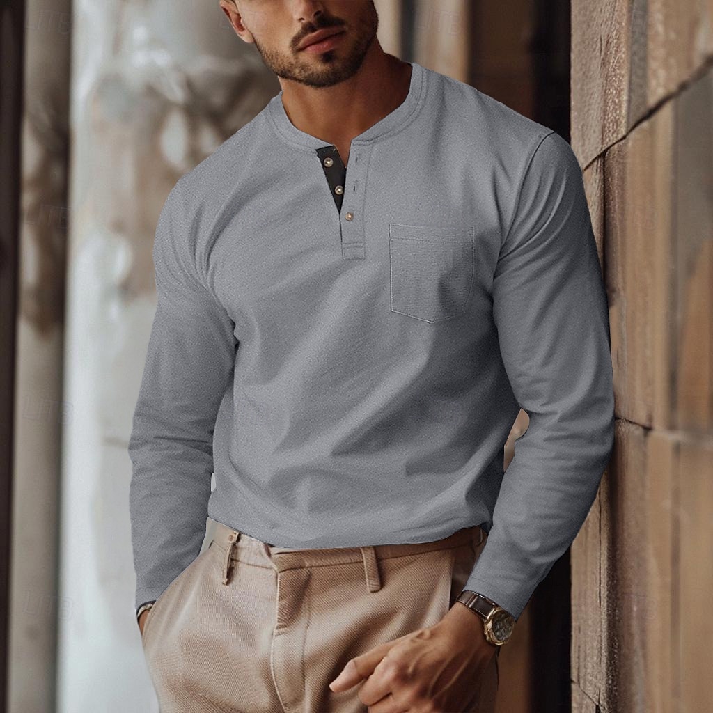 Bărbați Tricou Cămașă Henley Tricouri Tricou cu maneca lunga Simplu Henley Casual Concediu Manșon Lung Buzunar Butonul frontal Îmbrăcăminte Bumbac Modă Designer Comfortabil Esențiale 2025 - $21.99 –P5