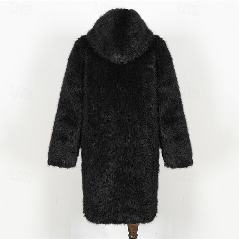 Herr Vinterjacka Fleece-jacka Fuskpälskappa Dagligen Semester Håller värmen Håller värmen Fleece Höst vinter Leopardtryck Mode Streetwear Huva Lång Svart Vit Gul Jacka 2026 - $68.99 –P11