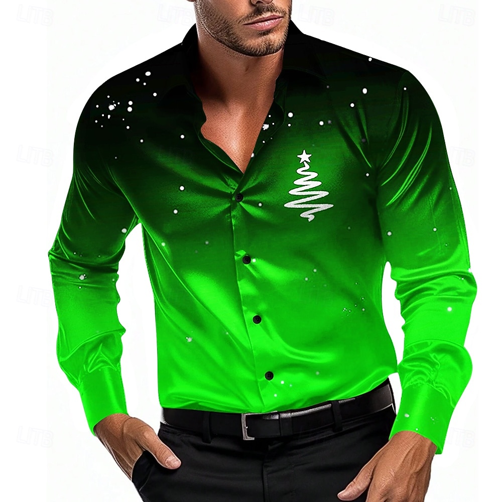 Kerstmis Voor heren Ster Overhemd Overhemd met knopen Lange mouw Casual Mode-casual Vakantie Feestavondkleding Dagelijks gebruik Zomer Lente Herfst Overhemden met kraag 3D-afdrukken Zwart Grijs Paars 2025 - $28.99 –P3