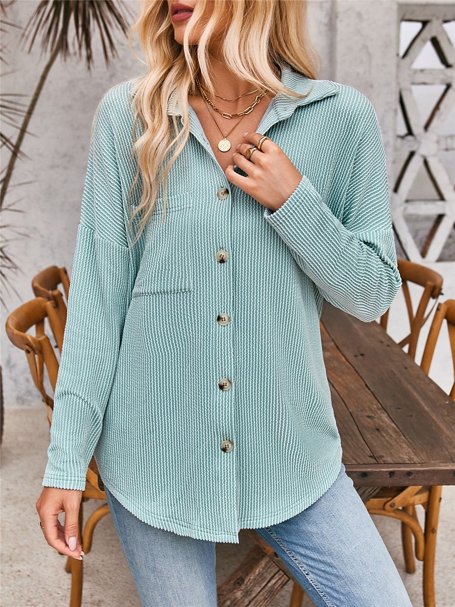 Women's Casual Jacket Outdoor Street Daily Wear Fall Regular Coat Regular Fit Thermal Warm Breathable Stylish Casual Jacket Long Sleeve Stripes and Plaid with Pockets Print Black Blue Khaki 2025 - $34.99 –P5