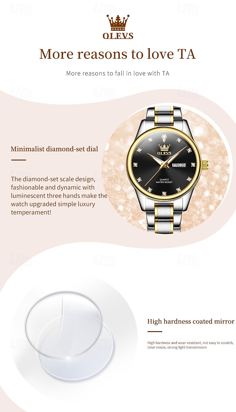 OLEVS 3612 Original Elegant Quartz Ladies Watch Week Calendar Display Dress Watch For Women Waterproof Stainless Steel Clock 2025 - $31.99 –P12