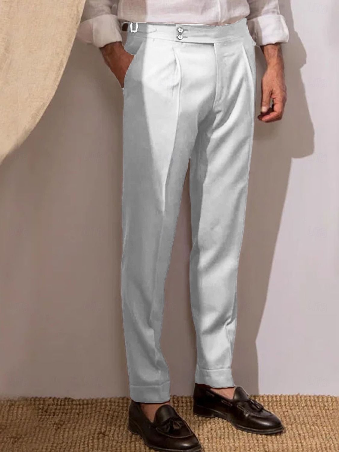 Voor heren Pakken Broek broek Geplooide broek Kostuumbroek Zak Hoogte stijging Effen Comfort Ademend Bruiloft Buiten Dagelijks Elegant Vintage Zwart Wit 2025 - $25.99 –P6