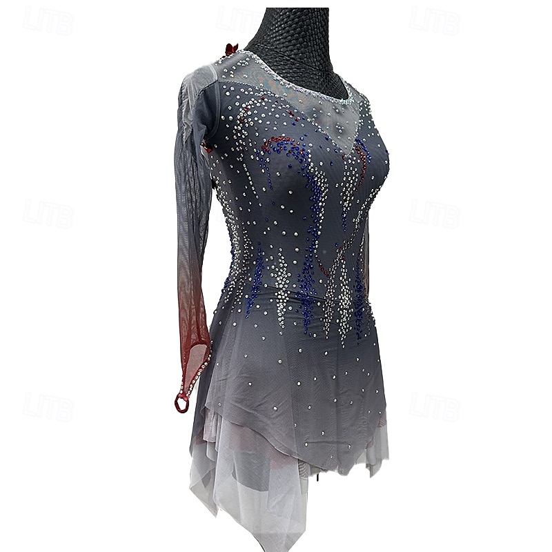 Figure skating costumes for adults and children black custom spandex mesh grading performance costumes competition training rhinestone shaped women's skirts performance costumes 2025 - $307.49 –P6