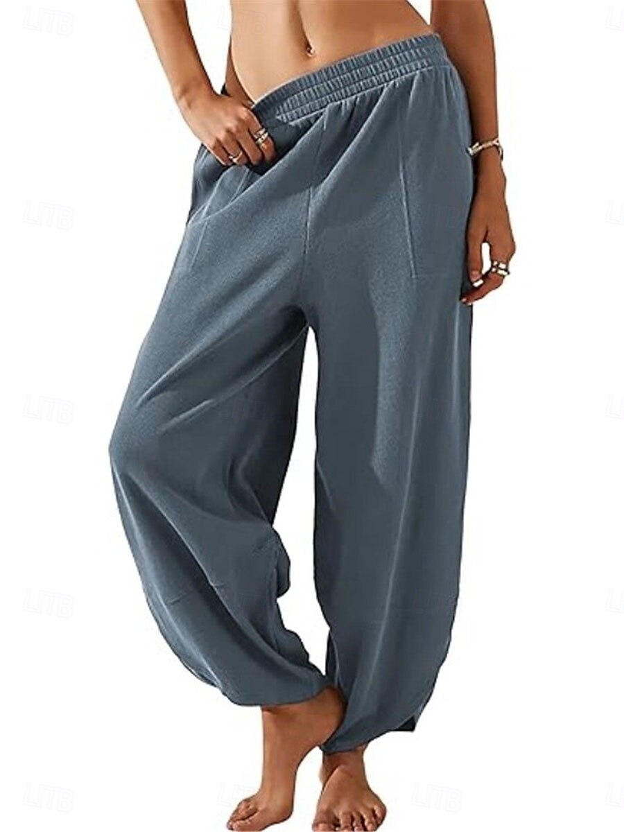 Dam Kinesiska Harem byxor Mode Klassisk & Tidlös Fullängd Hög midja Slät Ficka Elastiskt midjeband Bekväm Mjuk Microelastisk Utomhus Gata Vit Blå Kaki Vår & Höst Normal 2025 - $36.99 –P16