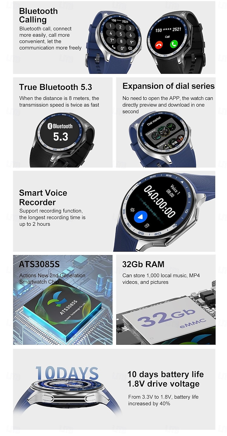 DT WATCH X Smart Watch 1.43 inch Smartwatch Fitness Running Watch Bluetooth Pedometer Call Reminder Fitness Tracker Compatible with Android iOS Men Long Standby Hands-Free Calls Waterproof IP 67 46mm 2025 - $69.99 –P2
