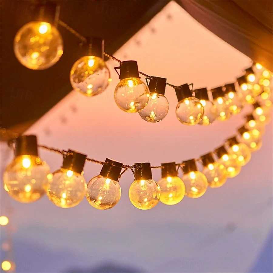 solenergi utendørs vanntette g50 pære lysstreng 5m 7m perfekt for jul, bakgård utendørs terrasse camping atmosfære dekorasjon 2025 - $65.99 –P2
