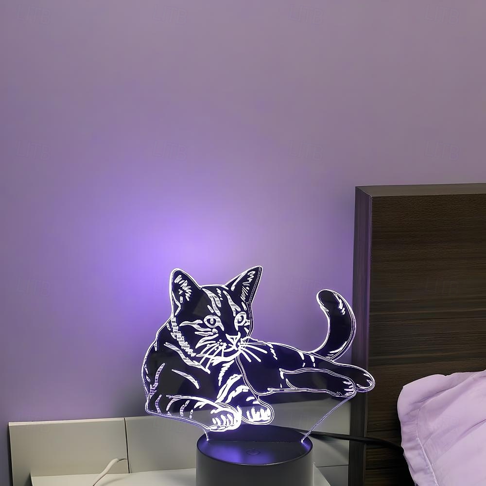 מנורת לילה תלת מימדית led חתול לחיות מחמד אשליה usb ליד מנורת שולחן 7 צבעים משתנה מתג מגע קישוט מנורת לילה מתנת יום הולדת צעצוע נושא מאהב 2025 - $19.49 –P11