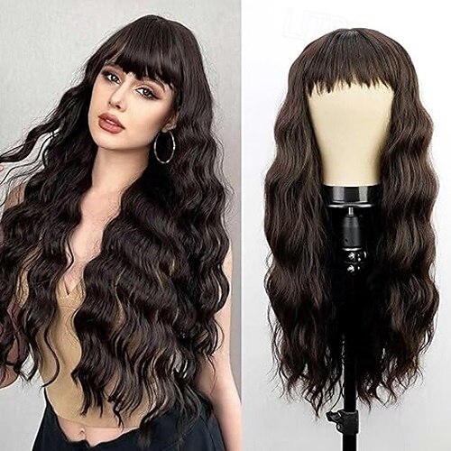 perruque avec frange perruques longues et ondulées douces pour femmes perruque en fibre synthétique bouclée remplacement costumes d'halloween perruques de fête cosplay perruques de la Saint-Patrick de 2025 ? $19.99 –P5