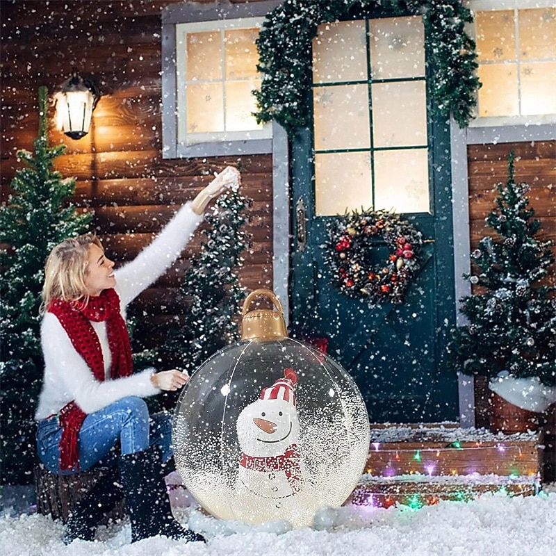 60 cm transparenter aufblasbarer RGB-Weihnachtsballon mit Licht, riesige große Weihnachtsdekoration für draußen, aufblasbarer Weihnachtsball aus PVC für Weihnachtsdekoration im Garten, Hof und auf der Terrasse 2025 - $29.99 -P3