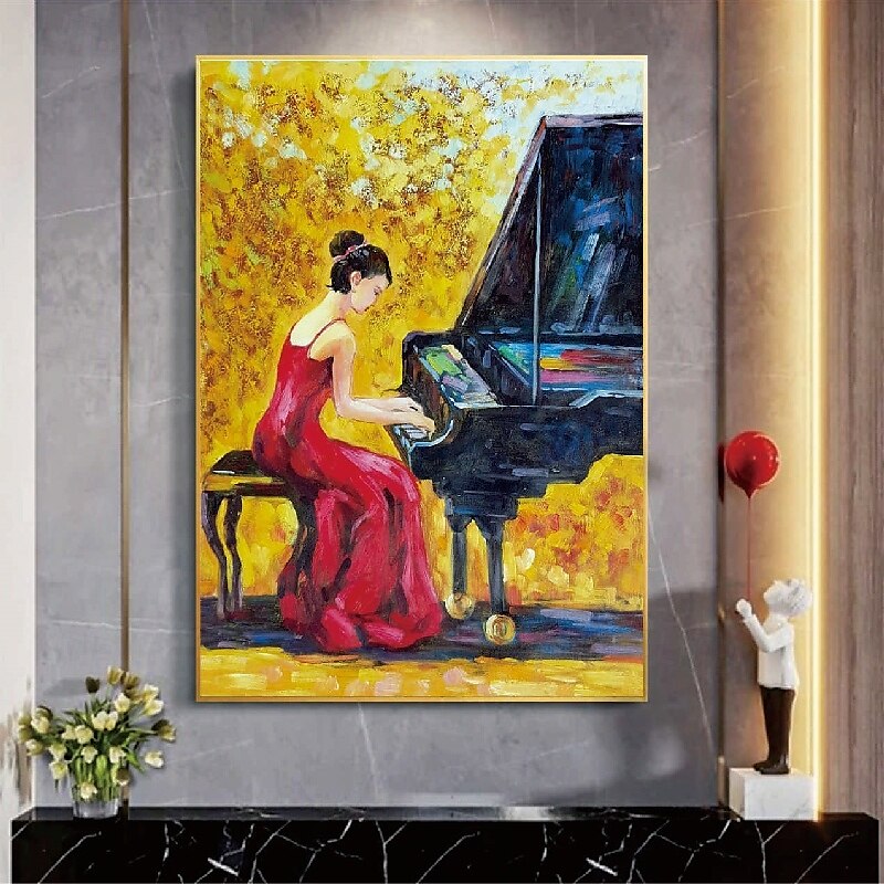 Musik-Ölgemälde, handgemalt, impressionistisches Geiger-Porträt-Ölgemälde auf Leinwand - handgemalte Textur, Musik-Ölgemälde, bildende Kunst, Pattle Knife-Porträt-Ölgemälde 2025 - $125.99 –P4