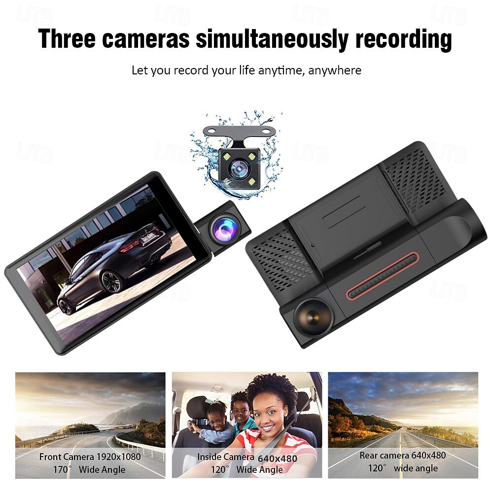 HD Car Dash Camera 3 Cameras 4 Inch LCD Backlit Display 360 Degree Rotatable 170 Degree Wide Angle Night Vision Auto Storage 1080P Car DVR 2025 - $52.99 –P4