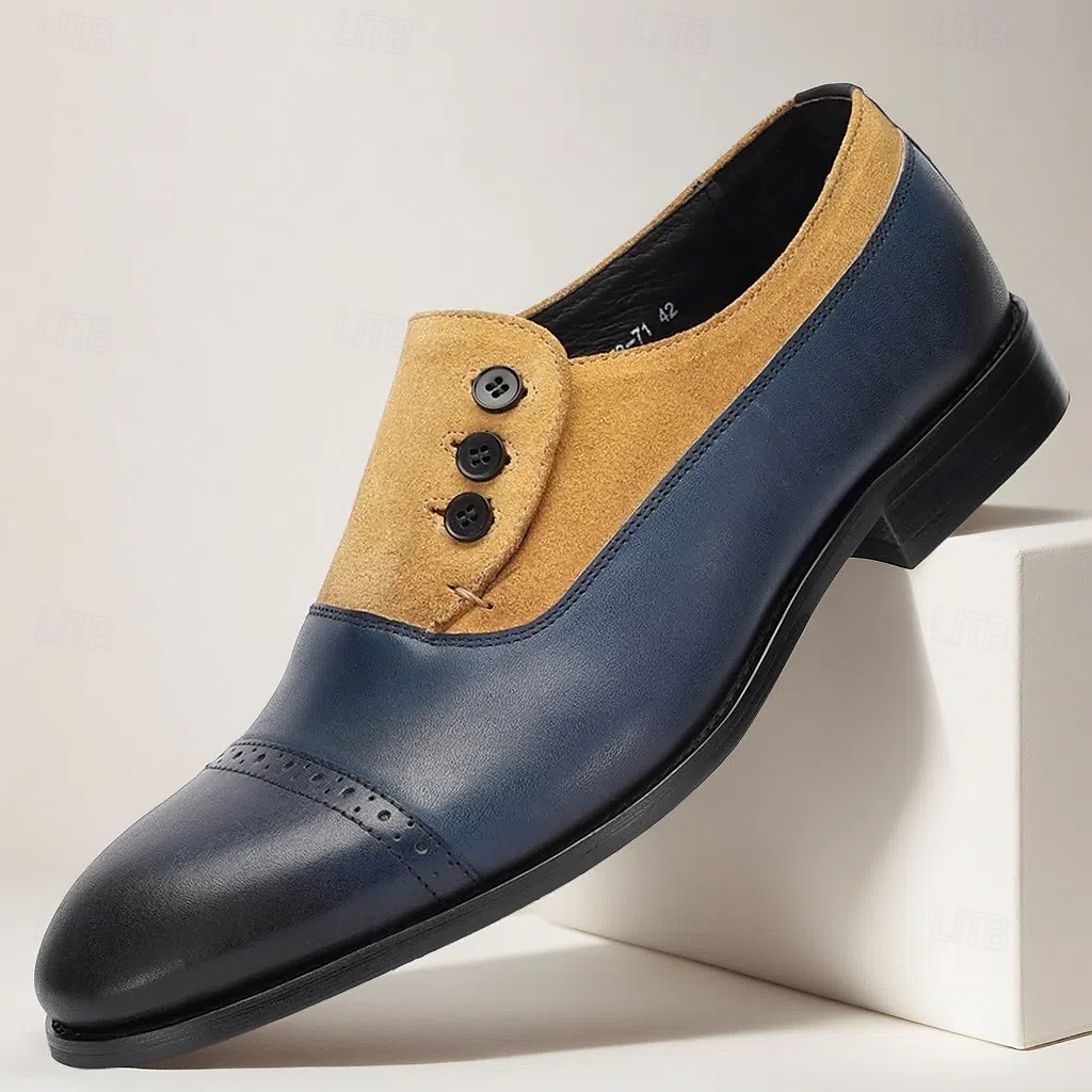 kvalitetssko for menn med okseskinn og semsket skinn - elegante blå og brune brogue-formelle sko for spesielle anledninger 2025 - $99.99 –P1