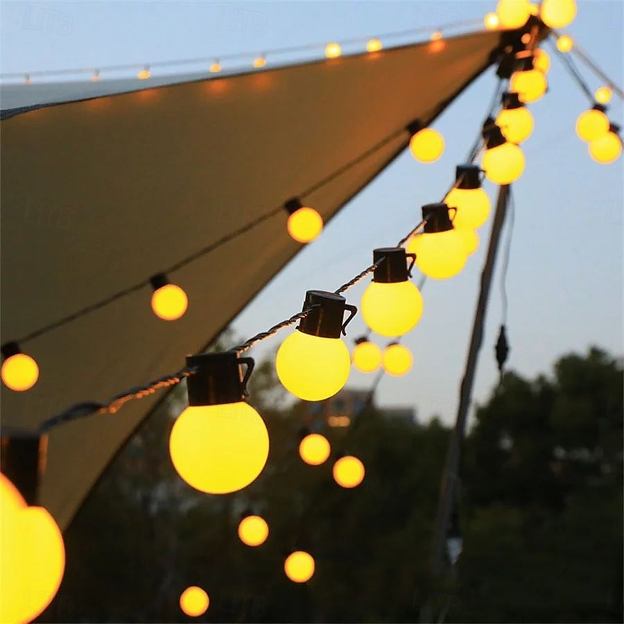 solenergi utendørs vanntette g50 pære lysstreng 5m 7m perfekt for jul, bakgård utendørs terrasse camping atmosfære dekorasjon 2025 - $65.99 –P8