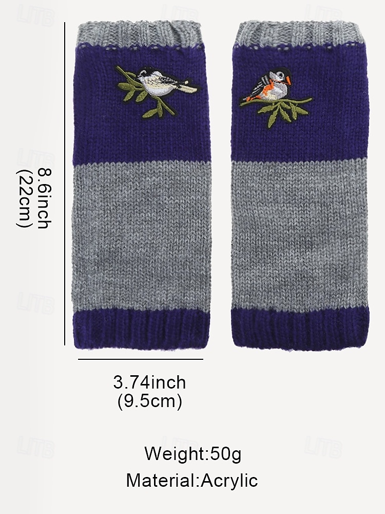 Hand-Knitted Bird Embroidered Fingerless Gloves - Cozy Winter Mittens for Women, Warm Knitted Wool Arm Warmers 2025 - $18.99 –P4