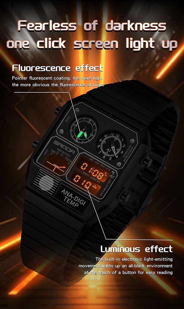 SANDA Men Digital Watch Sports Fashion Casual Business Minute Repeater Stopwatch Alarm Clock Waterproof Steel Watch 2026 - $48.99 –P5