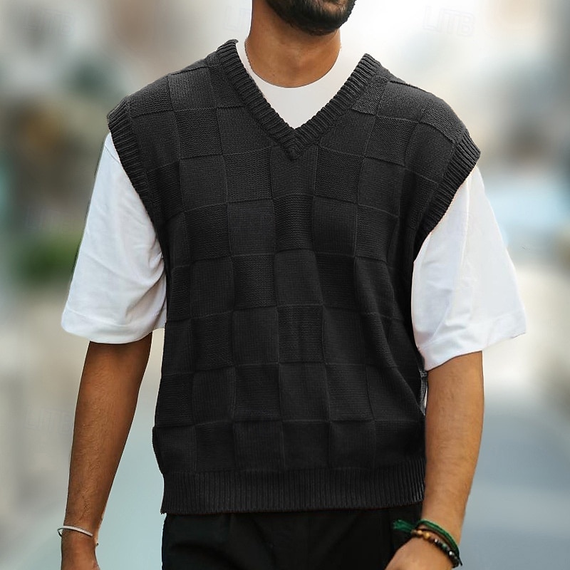 Herre Genser vest Pullover genser Riflet Strikke Normal Strikket Slank passform عادي V-hals Moderne Moderne Arbeid Dagligdagstøy Klær Høst Vinter Svart Kongeblå M L XL 2025 - $25.99 –P6