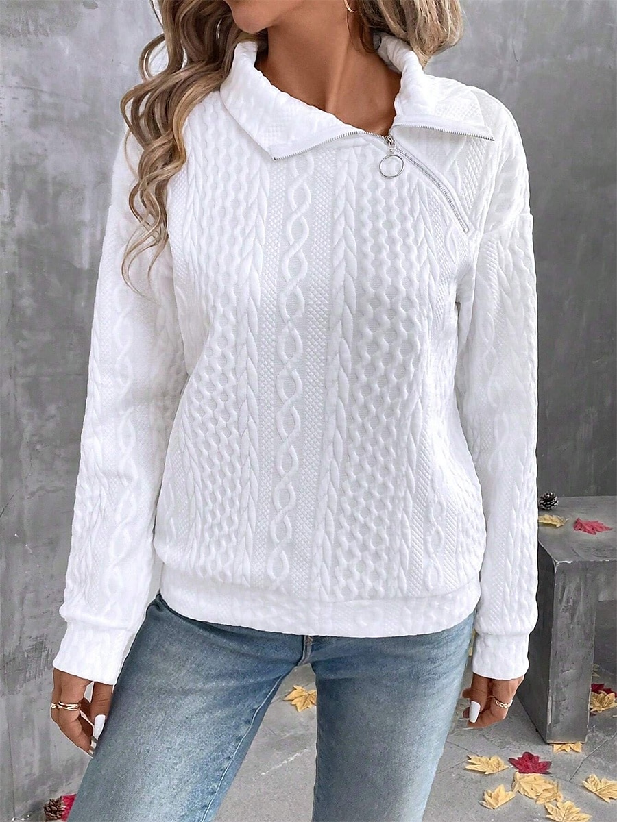 Damen Hemd Bluse Feste Farbe Basic Brautkleider schlicht Langarm Hemdkragen Normale Oberteile Täglich Zip Weiß Herbst Winter 2025 - $32.99 –P4