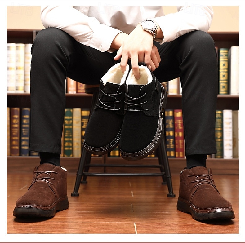 Botines de ante sintético marrón para hombre con forro de felpa cálido y suela antideslizante, ideales para usar al aire libre en invierno. 2025 - $46.99 –P3