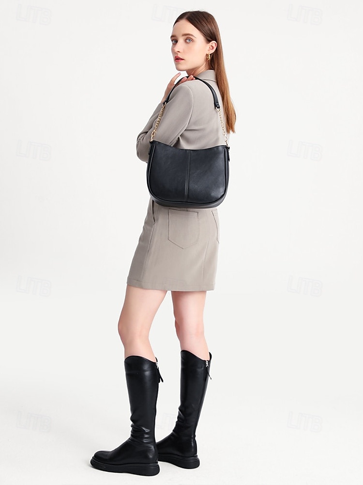 bolsa de ombro feminina marrom de couro sintético com alça de corrente dourada – bolsa tiracolo casual estilosa para o dia a dia e para o trabalho de 2025 por $32.99 –P4