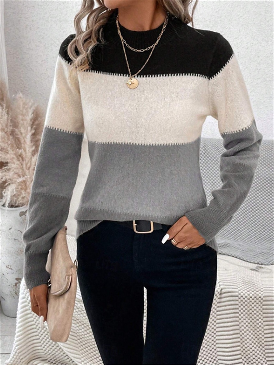 Femme Pull Chandail Pull Décontractées Flexible Rayé A côtes Col Ras du Cou Tricoté manche longue Hauts réguliers Tricoter Extérieur du quotidien Fin de semaine Chameau Abricot Automne Hiver de 2025 ? $41.99 –P8