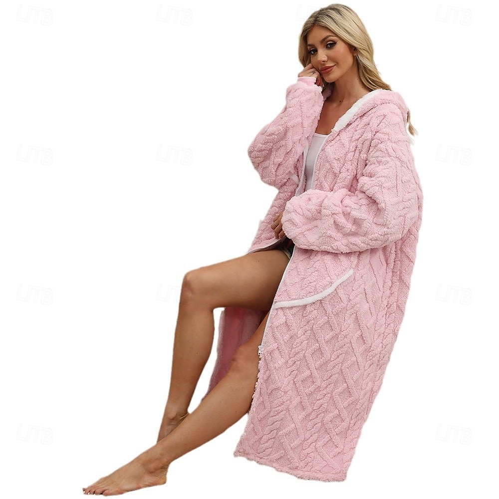 رداء حمام نسائي من الصوف الناعم طويل وناعم شتوي دافئ من الفلانيل رداء حمام ساونا مع سحاب معطف منزلي ناعم للنساء رداء حمام نسائي 2026 - €44.09 –P3