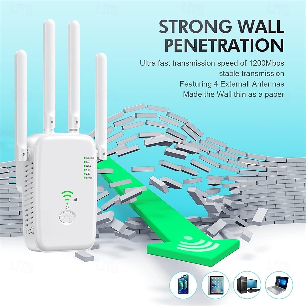 WLAN Repeater 1200 Mbit/s WLAN Amplifier WiFi Repeater Dual Band 5 GHz & 2.4 GHz WiFi Extender 2 Ethernet LAN/WAN Ports WPS with Repeater/Router/AP Mode 2025 - $39.99 –P6