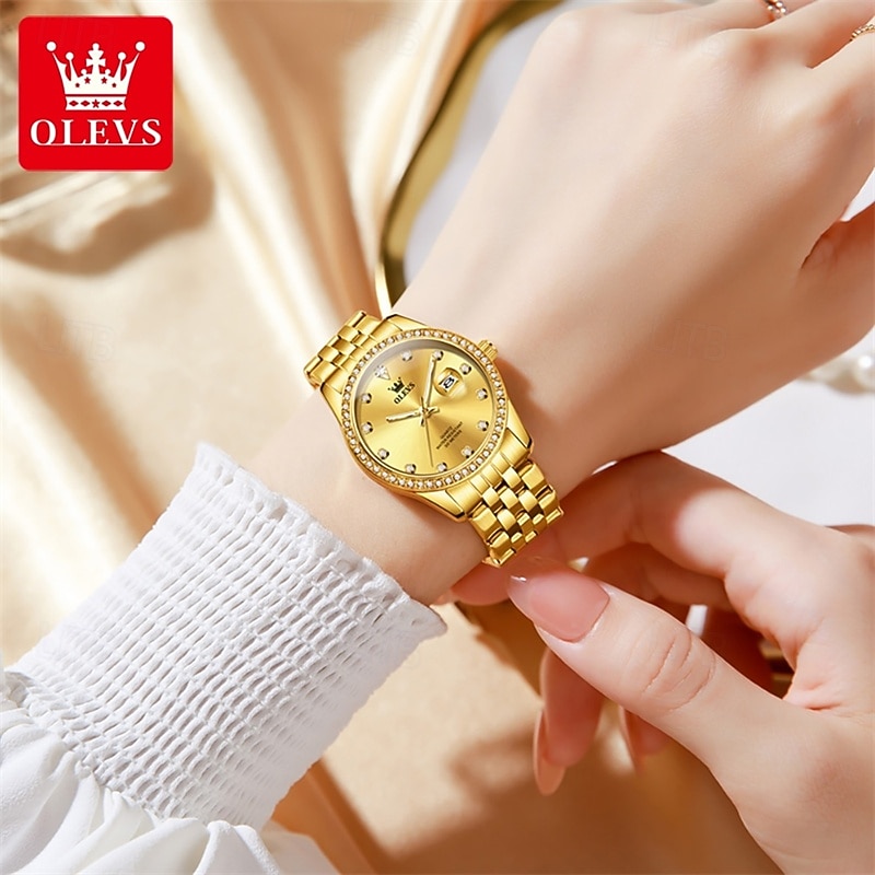 New Olevs Olevs Brand Mother's Day Gift for Women'S Trend Fashion Steel Belt Watch Calendar Luminous With Diamonds Simple Leisure Quartz Watch Waterproof Sports Versatile Wristwatch 2026 - $32.99 –P17