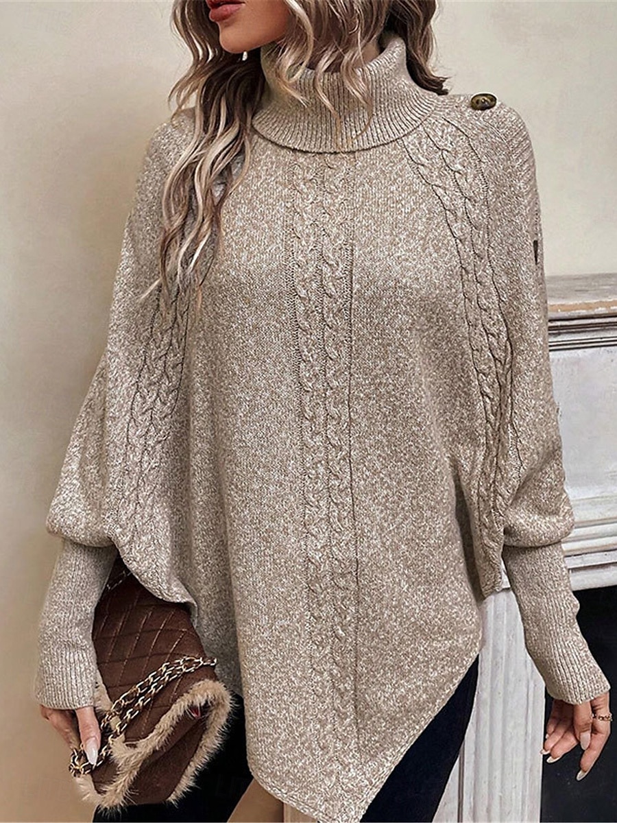 Dam Tröja Pullover tröja Ledigt Mjukt Ren färg Ribbad Polokrage Knappar Stickat Fladdermusärm Långärmad Vanliga toppar Sticka Utomhus Dagligen Helgen Kaki Höst Vinter 2025 - $51.99 –P5
