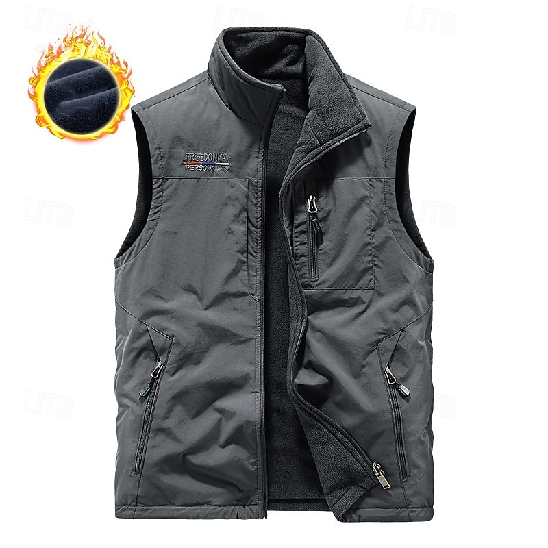 Men's Hiking Vest Hiking Fleece Vest Sleeveless Vest Outdoor Thermal Warm Fleece Lining Comfortable Winter Pocket Polyester Black Army Green Khaki Hunting Fishing Climbing 2025 - $28.99 –P1