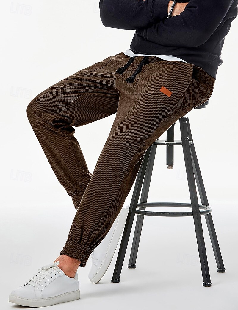 Men's Sweatpants Joggers Corduroy Pants Trousers Casual Pants Pocket Drawstring Elastic Waist Plain Comfort Soft Full Length Sports Outdoor Casual Daily Fashion Stylish Black Khaki 2025 - $19.99 –P6