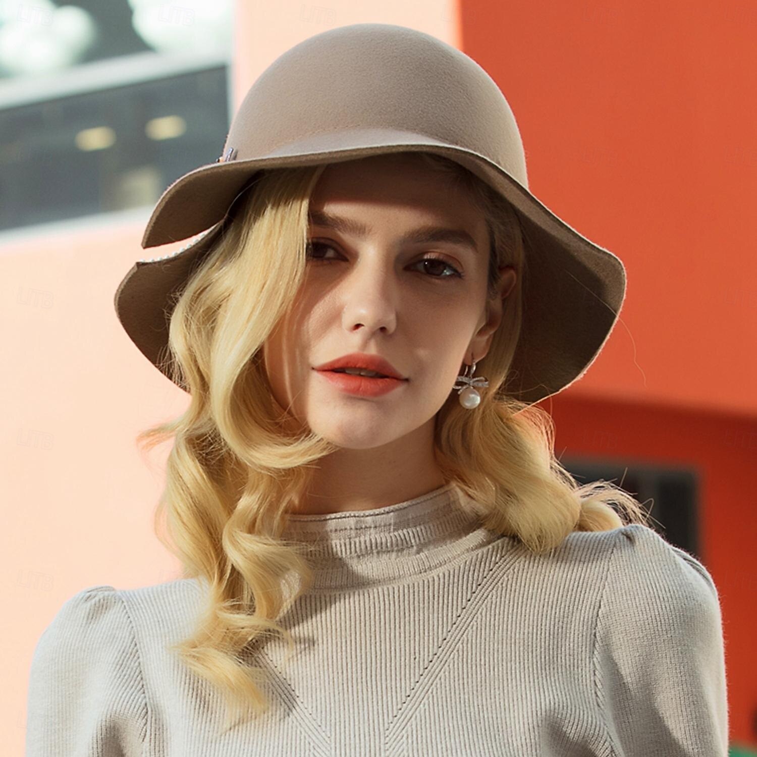 klobouky 100% vlna buřinka / cloche klobouk kbelík klobouk fedora klobouk svatební čajový dýchánek elegantní britský s umělou perlou čepice pokrývka hlavy 2025 - $30.99 –P6
